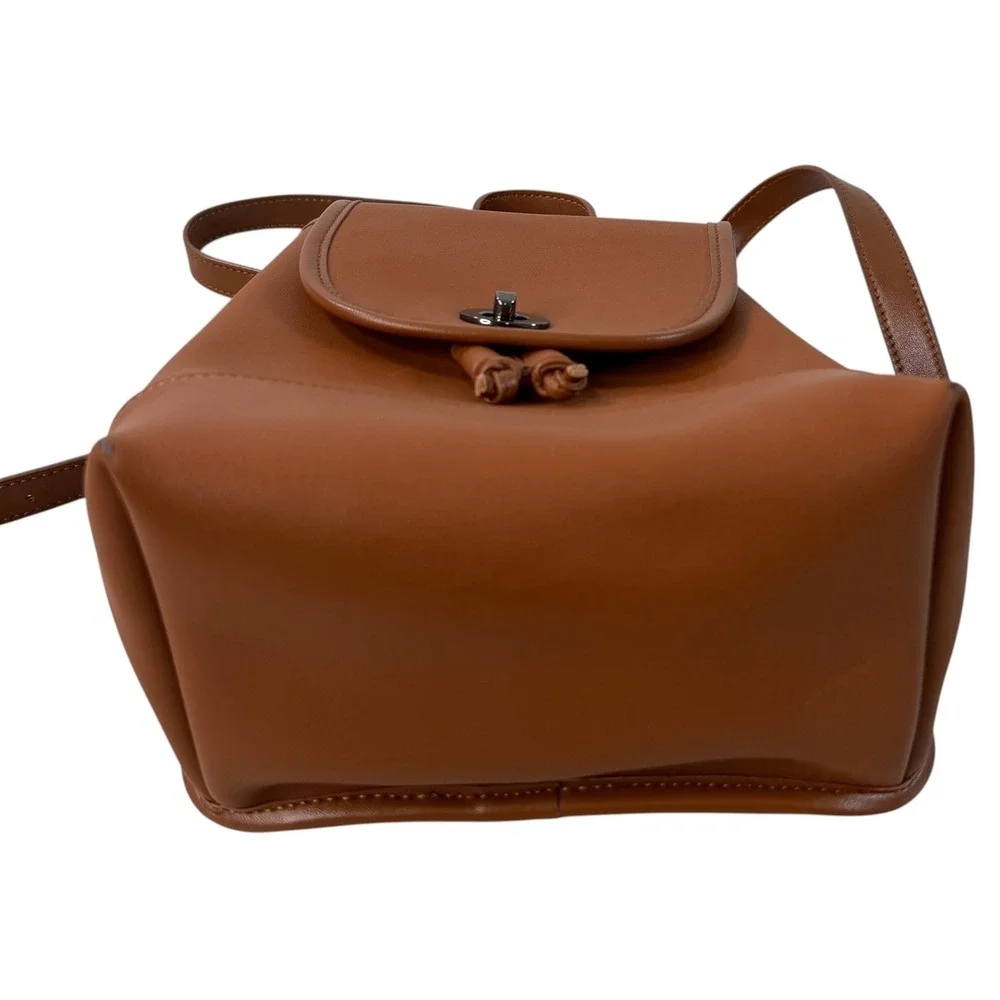 SUSU Nicole Cognac Brown Leather Mini Backpack Turn Lock Small